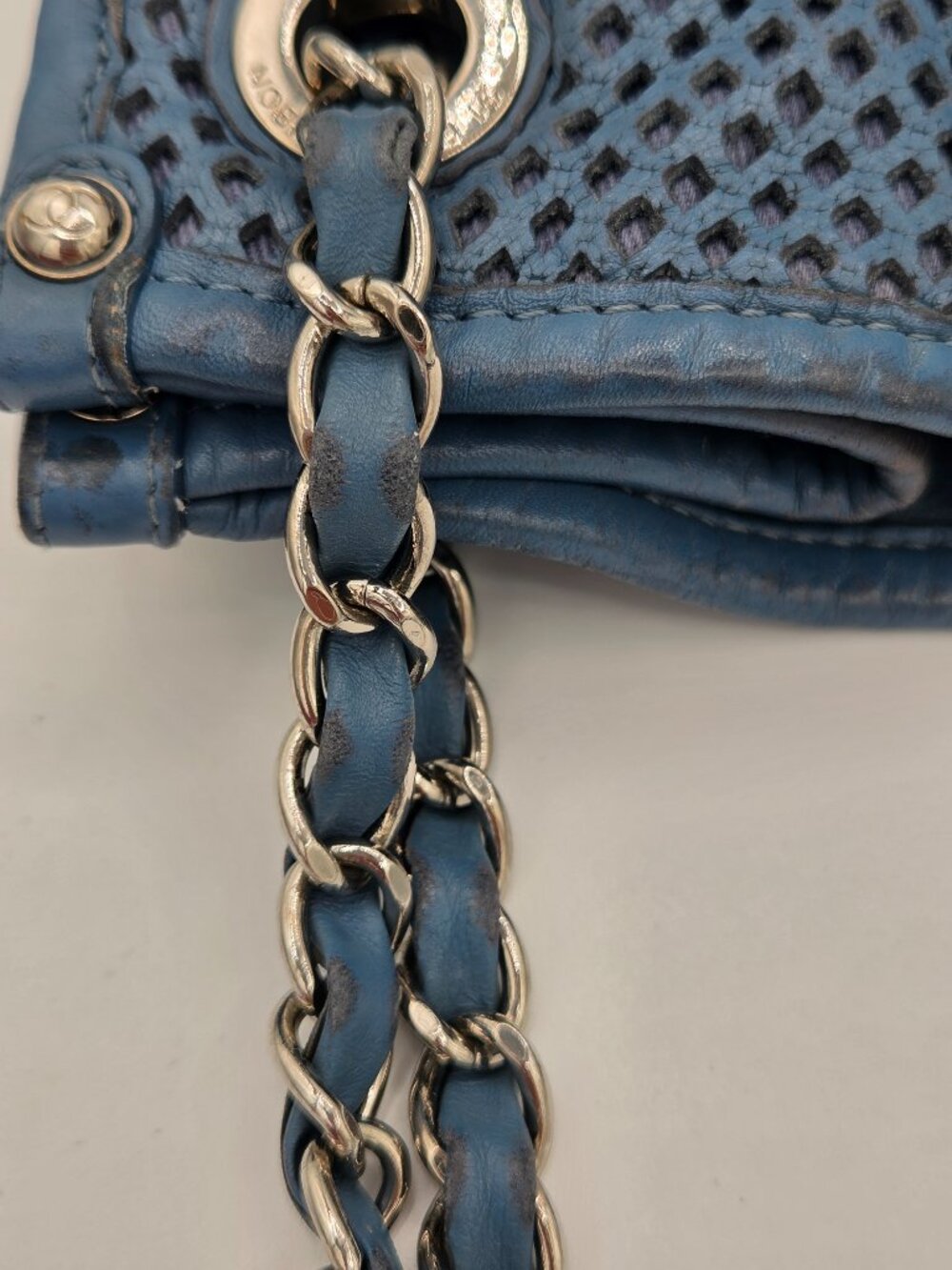 Chanel Up In The Air Perforated Leather Tote โ Blue | Silver Hardware - Picture 10 of 16